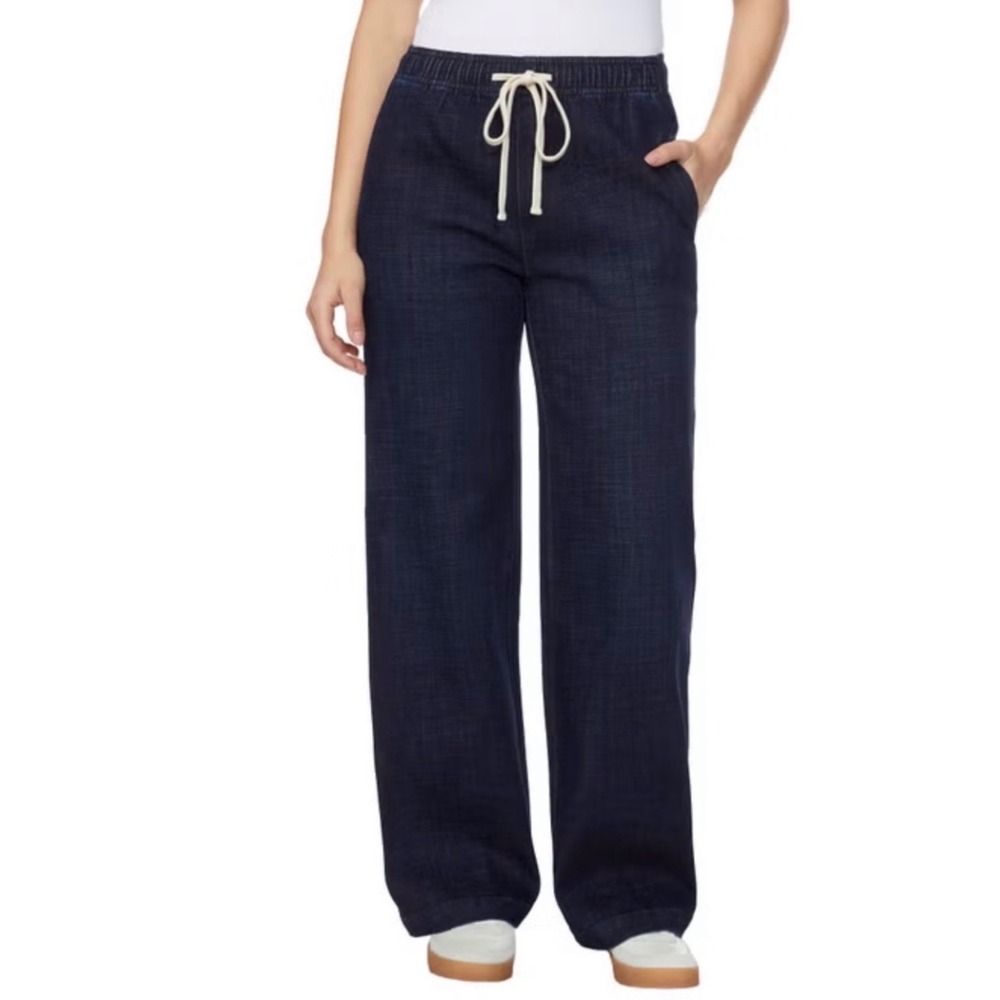BUFFALO David Bitton Wide Leg Pull-On Jeans Women XL Dark Blue Elastic Waist NWT